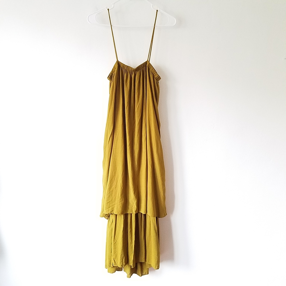 Black Crane Double Layered Midi Camisole Dress Olive Size Medium